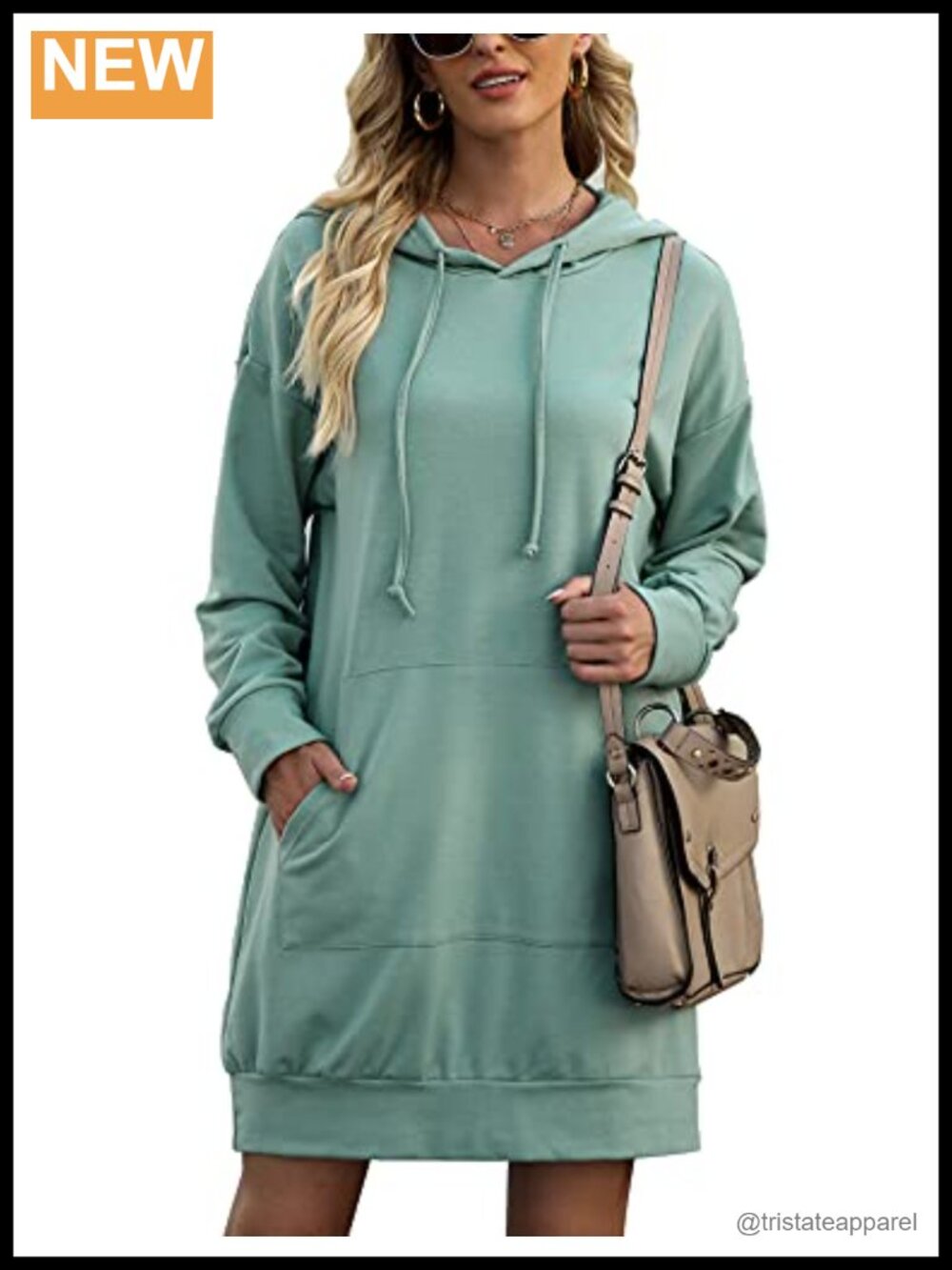 Oversized Hooded Sweatshirt Dress Long Sleeve Tunic Pullover with Pocket